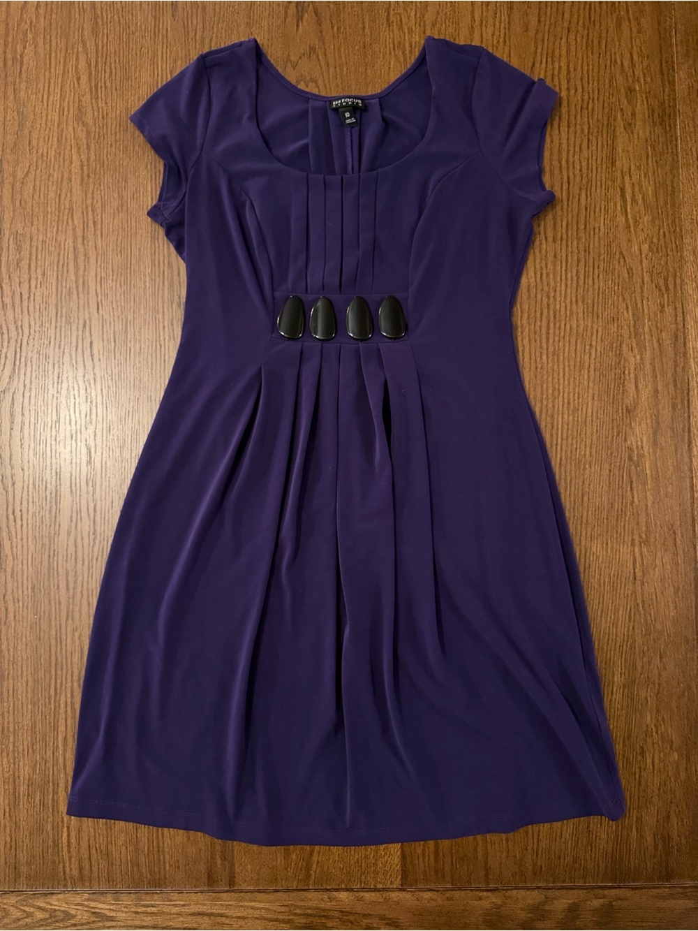 Enfocus Studio Deep Purple Pleated Mini Dress with Black Waist Accents